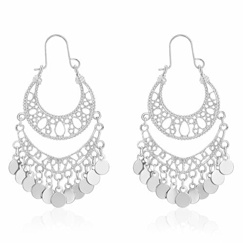 Boho Earrings for Women Trendy Gold Dangle Earrings Vintage Bohemian Indian Country Jewelry Gifts Boho Dress Chic Clothing - color: F2:Silver earrings