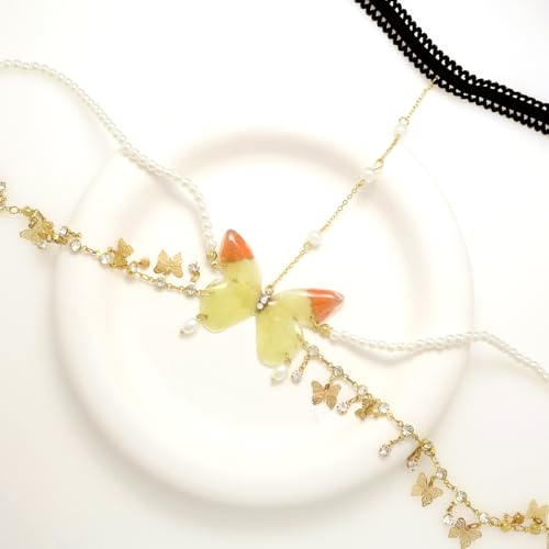 Butterfly Body Chain Rhinestone Fairy Thigh Jewelry Set for Women Party, Multi Layer Butterfly Necklace Shiny Transparent Wing Thigh Chain for Women - style: Butterfly Body Chain Rhinestone A