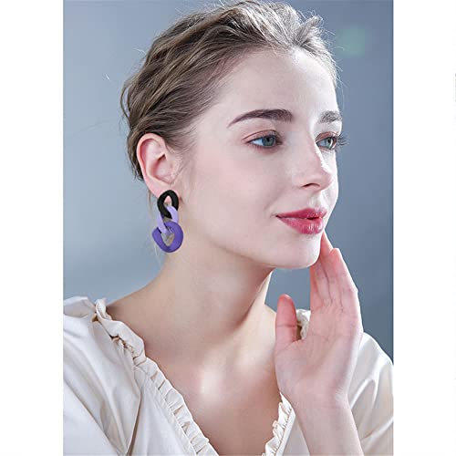 Charm Elegant Hollow Color Chain Acrylic Geometric Temperament Dangle Drop Earrings Bohemian Minimalist Hypoallergenic Jewelry Gift - color: Black Purple Purple earrings