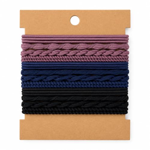 Elm City Direct 12pcs Hair Tie Bracelets, Boho Hair Ties, Hair Ties for Women, Elastic Hair Ties, Hair Bands for Ponytails (Black, Navy, Purple) - color: Black, Navy, Purple