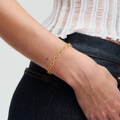 BENEIGE Women Bracelet 14K Gold Plated Paperclip Satellite Bead Ball Oval Cuba Cable Box Chain Daily Charm Layered Link Silver Bracelets Adjustable Jewelry - style: Paperclip Thread Ring