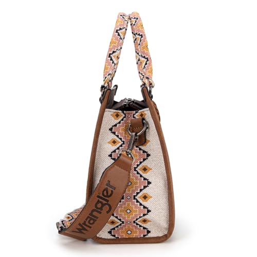 Montana West Wrangler Tote Bag for Women Aztec Western Retro Purse Top Handle Handbags - color: A-aztec-coffee and Angel White
