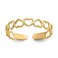 JewelryWeb - Solid 10k Yellow or White Gold Alternating Open Hearts Adjustable Toe Ring - Toe Ring for Woman - Non Tarnish Toe Ring - Solid Gold Boho Toe Ring - color: Yellow