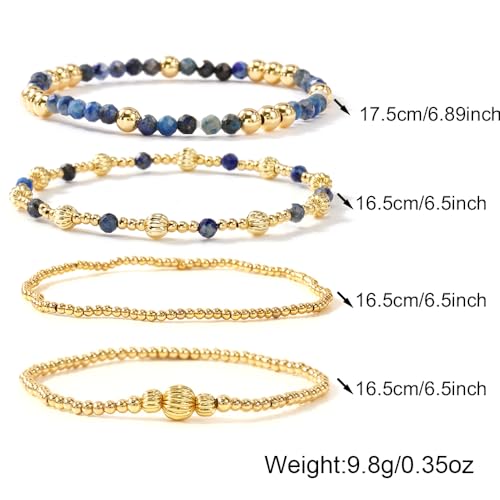 Dainty 14K Gold Lantern Beaded Bracelets Stack for Women,4PCS Colorful Glass Beads Stretch Stackable Bracelets Set Fashion Prom Jewelry Gift Friendship - color: Indigo