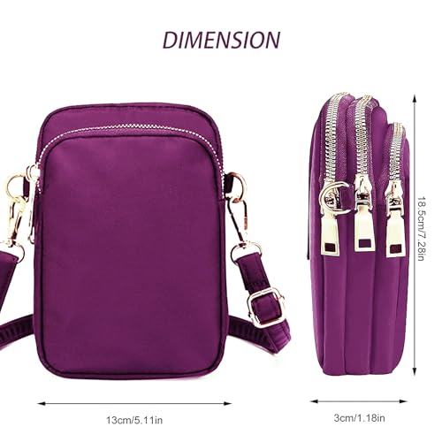 WITERY Waterproof Nylon Cute Crossbody Cell Phone Purse Smartphone Wallet Bag for Women - color: Purple 3