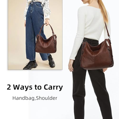 Shoulder Handbags for Women Large Soft Casual PU Leather Hobo Tote Purses - color: B-chestnut Brown