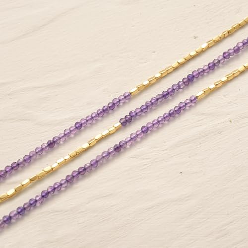 MYEARS Women Beaded Bracelet Gold Gemstone 14K Simple Dainty Handmade Chain Everyday Boho Beach Jewelry - style: Amethyst