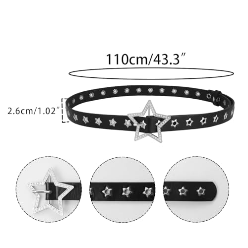 MILAKOO Punk Leather Waist Belt for Women Vintage Accessories for Hippie Skateboarding Enthusiasts - color: C: Black-star