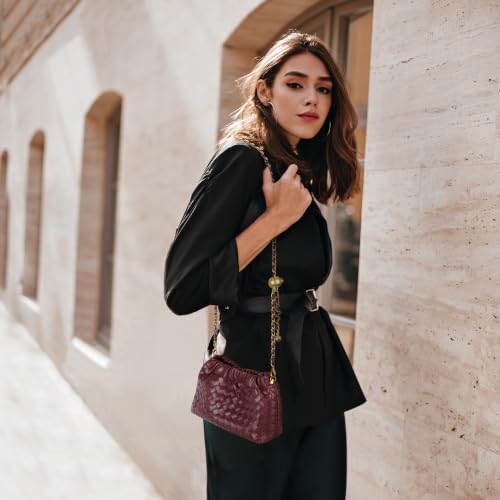 Joryin Woven Women's Crossbody Bag & Evening Purse, Trendy Dumpling Clutch & Hobo Cloud Shoulder Bag Trendy Dumpling Clutch - color: Woven Leather-wine