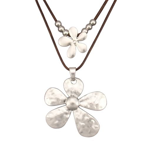 GelConnie Boho Necklaces for Women Cowgirl Necklace Stone Leather Cord Pendant Necklaces With Beads Long vintage Layered Choker Necklace - style: Flower Pendant Necklace