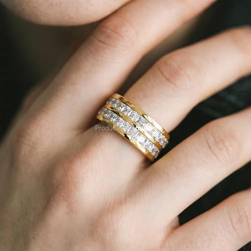 Channel Set Cubic Zirconia Eternity Band Rings for Women Men | 18k Gold Plated Cubic Zirconia,Minimalist Non Tarnish Hypoallergenic Wedding Band Stackable Ring - color: Gold-8mm