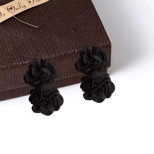 Oversized Fabric Flower Earrings for Women Statement Boho Chic Dangle Drop Earrings for Parties Weddings or Everyday Wear - color: Black