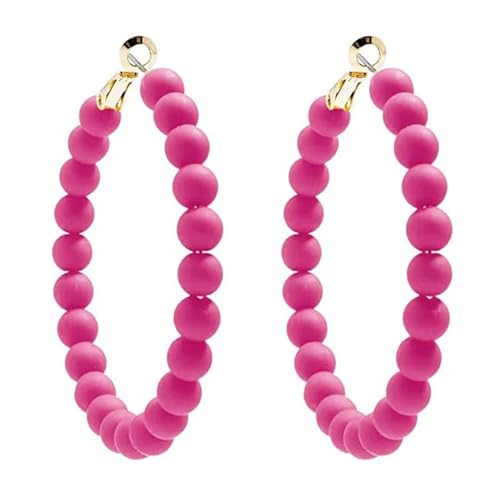 Bohemian Colorful Acrylic Resin Matte Beads Round Circle Hoop Drop Dangle Minimalist Chic Lightweight Earrings for Women Boho Geometric Beaded Statement Jewelry - color: rose