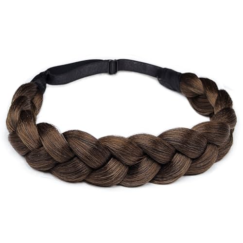 Braided Headbands Hair Piece for Women Synthetic Hair Head Bands Handmade Braid Hairband Hair Accessories Elastic Stretch Headwrap Braided Hair Band - color: 2/30-Black Mix Medium Auburn