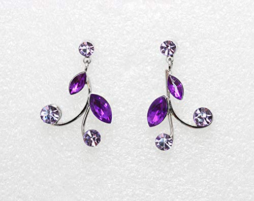 Faship Gorgeous Rhinestone Crystal Floral Necklace Earrings Set - color: Purple/Electric-purple