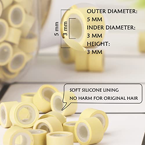 NIACONN 1000pcs 5 mm Tinsel Hair Extensions Beads, Silicone Lined Ring Micro Link I-tip Beads for Hair Extension - Blonde - color: Blonde, size: 5mm