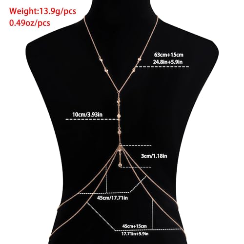 14k Gold Plated Cross Waist Body Chain for Women, Sexy Bra Body Chains & Belly Chain, Waist Beach Jewelry for Vacation Accessories - style: 9 diamonds - gold