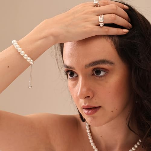 LeCalla Pearl Bracelets for Women in 925 Sterling Silver & 14K Gold-Plated Silver | Adjustable Pearl Bolo Bracelets | Handmade Sliding Chain Beaded Bracelet Jewelry Gifts for all Occasions - color: Bolo Bead Bracelet