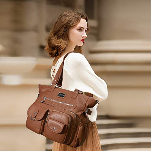 KL928 Large Purses for Women Shoulder Bag Tote Handbags Stylish Vegan Leather Hobo Bags Ladies, A-Black-4 | Large - color: A-brown-2