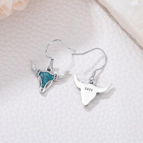Western Earrings for Women 925 Sterling Silver Turquoise Western Country Dangle Drop Earrings Country Jewelry Gifts for Cowgirl Cowboy - style: Western Cow-B