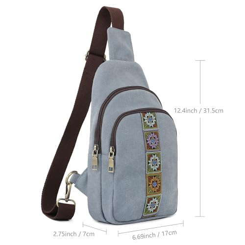 SILKAREA Canvas Sling Bag for Wome Crossbody Purse Small Sling Backpack Purse Travel Hiking Chest Bag Daypack - color: Light Blue