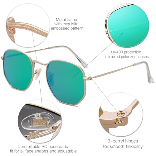 SOJOS Square Polarized Sunglasses for Women Men Small Hexagonal Polygon Shades SJ1072 - color: Green