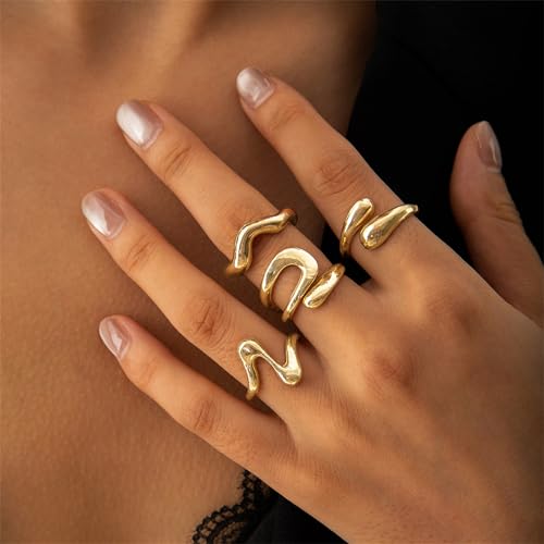 Chunky Gold Plated Stackable Rings Set for Women,Stackable Knuckle Rings Punk Rings Set Dainty Stacking Joint Midi Trendy Rings Sets Multiple Sizes Jewelry Set