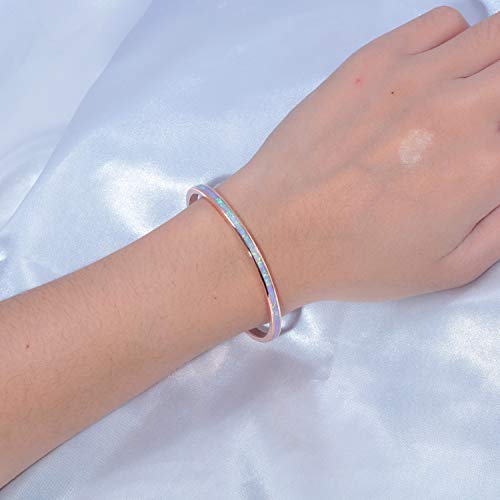 CiNily Womens Cuff Bracelet,Opal Bangle Bracelets Gold Plated Hypoallergenic Ladies Gemstone Open Cuff Bangle Bracelet - color: thin open cuff bracelet-pink color