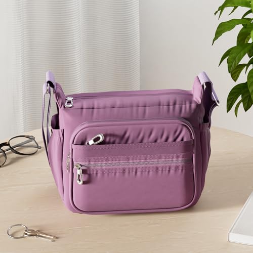 NOTAG Crossbody Bag for Women Waterproof Shoulder Bag Messenger Bag Casual Nylon Purse Handbag - color: Purple-s
