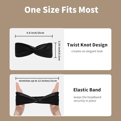 ZLYC Mulberry Silk Headband Elastic Twist Knotted Head Bands for Women's Hair, Solid Black - color: Solid Black