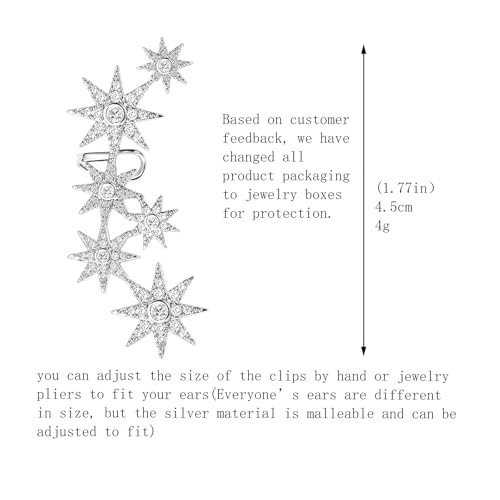 Star Crystal Ear Cuff Earrings for Women Rhinestone Ear Climber Earrings Cubic Zirconia North star Ear Crawler Earrings for Mom Wife - color: Silver