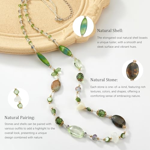 FULU AUTUMN Long Necklaces for Women Trendy Long Chunky Beaded Necklace Boho Fashion Costume Jewelry Mothers Day Gifts for Her - color: Green