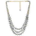 COOLSTEELANDBEYOND Crystal Beads Statement Necklace, Three-strand Layered Necklace, Waterfall - color: E-Color: Silver Grey & Gold