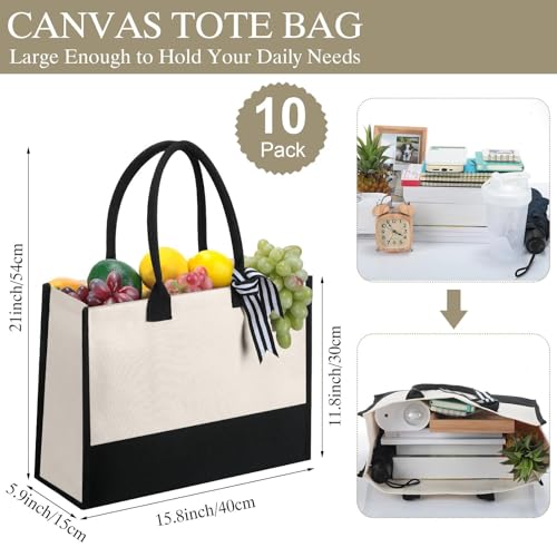 Silkfly 10 Pack Tote Bag for Women Gift Bags Canvas Tote Bag with Zipper Inner Pocket Birthday Bridesmaid Gifts for Women