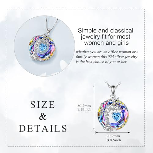 POPLYKE Mothers Day Gifts for Mom Her Wife Tree of Life Necklace 925 Sterling Silver Birthstone Pendant with Crystal Anniversary Birthday Wedding Jewelry for Women - color: 12-Dec-Blue Topaz, style: White Gold Plated-Volcano Crystal