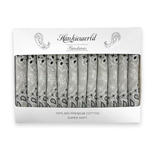 Bandanas Gift Set 12 Pack Soft Thin Handfeel Cotton Bandanna Scarf for men - color: Grey