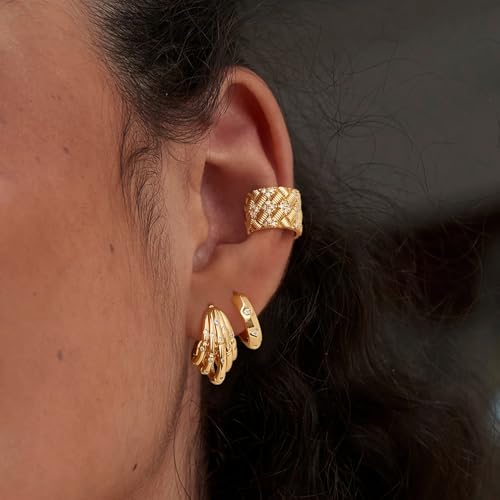 MYEARS Women Earrings Gold Huggie Hoop 14K Small Simple Hypoallergenic Everyday Jewelry - style: Ridge