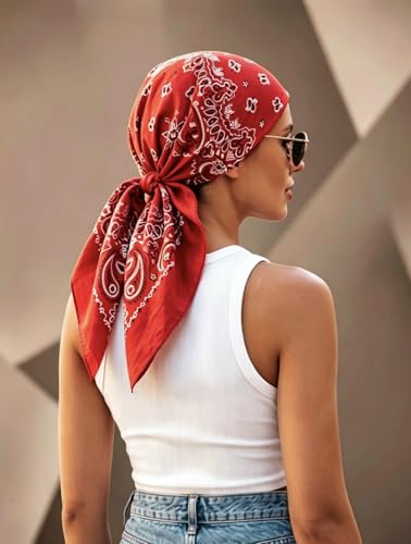 Junvena 27 Inch Extra Large Bandana 100% Cotton,Soft Thin Breathable Headband for Men Women, Solid & Paisley - color: Red Paisley 3 Pack