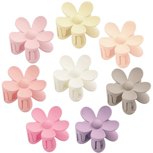 AOENJIE Flower Hair Clips 8PCS, Hair Claw Clips for Women Thick Thin Hair, Flower Claw Clips Matte Non Slip Strong Hold Hair Clips for Women Girls, Large Cute Claw Clips Big Hair Jaw Clips 8 Colors - color: Pink, Coffee, Light Pink, Rose Red, Beige, White