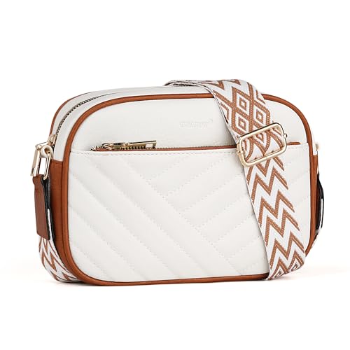 TANTOMI Small Crossbody Bags for Women Trendy, Cell Phone Purses Wallet with 4 Card Slots, Small Purses with Adjustable Strap - color: White/Light Brown