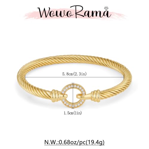 WOWORAMA Twisted Cable Wire Cuff Bracelets for Women Two Tone Gold Silver Cuff Bracelet Unisex Mixed Metal Bangle Bracelets Jewelry - color: Gold Circle