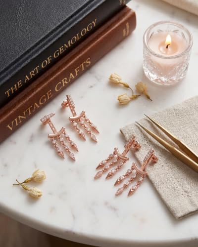 MUMREUES Gold Earrings for Women Trendy 14K Gold Plated Dangle Earrings Small Hoop Huggie Drop Stud Earrings Cubic Zirconia Simple Minimalist Dainty Chain Tassel Hypoallergenic Earrings - color: Jacket & Rose Gold