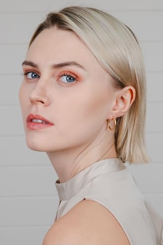 Hoops & Loops 925 Sterling Silver Diamond-Cut Hoop Earrings for Women, 2mm Textured Lightweight Click Top Hoops, 15mm 20mm 25mm 30mm, Silver 14k Yellow Gold & Rose Gold Flash Plated - color: Gold - 20mm (0.78'')