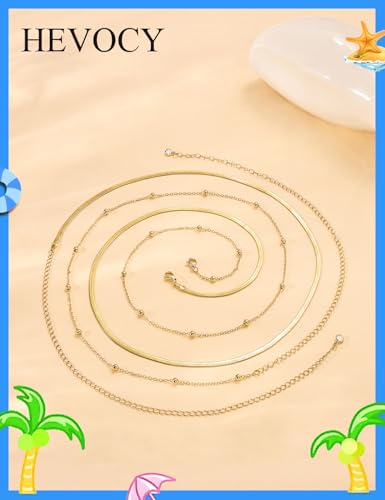 Gold Waist Chain for Women, Trendy Layered Belly Chain Jewelry, Adjustable Body Chain for Beach & Summer Outfit - style: Gold Style 3