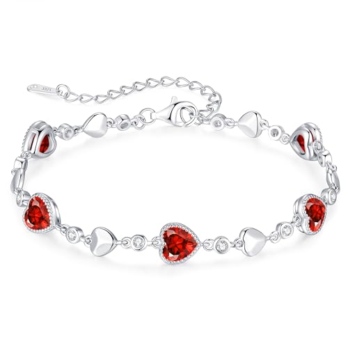 925 Sterling Silver Birthstone Heart Bracelet Jewelry Gift for Women | Rose Gold Plated Bracelets,Hypoallergenic,Adjustable Chain Personalized Anniversary Christmas Jewelry Gift for Mom Wife - color: Sterling Silver-01-Jan & 07-Jul
