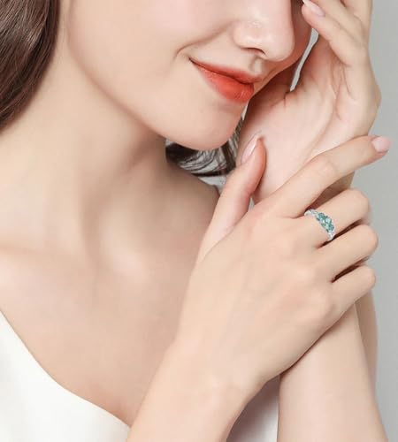 Celtic Birthstone Rings for Women 925 Sterling Silver Celtic Knot Ring 3-Stone Promise Rings for Her Wife Birthday Anniversary Wedding Jewelry - color: 14-Natural Moss Agate