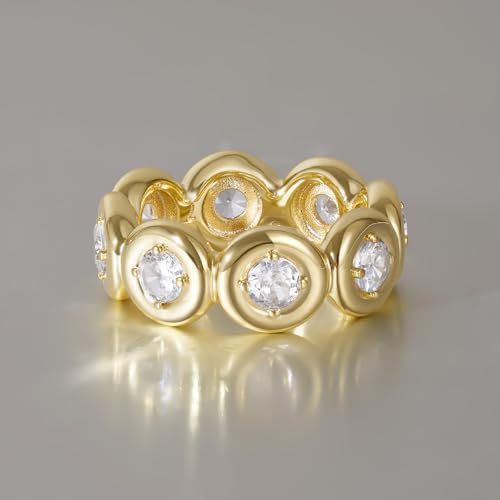 KissYan Band Ring for Women, 14K Gold Plate Dainty Pave Pear or Circle CZ Eternity Thick Chunky Engagement Statement Ring Valentine Fashion Gifts - size: 9, style: Style3