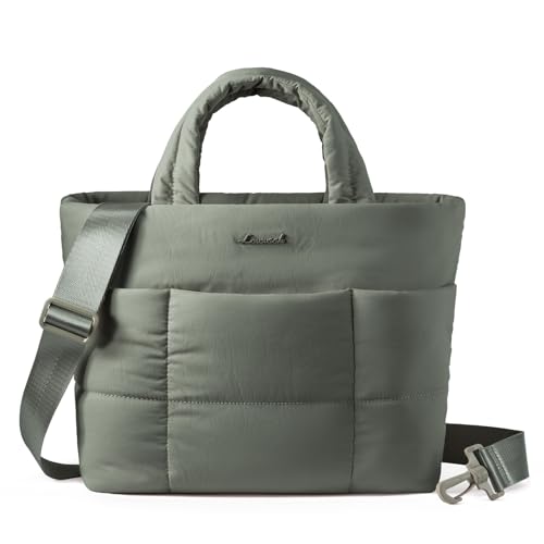 LOVEVOOK Small Tote Bags for Women, Puffer Purse and Handbags, Mini Crossbody Puffy Top Handle Shoulder Satchel Bag - color: Grayish Green, size: 11.5 Inch