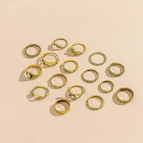 22 Pcs Gold Vintage Knuckle Rings Set for Women,Stackable Boho Finger Rings Hollow Out Design Adjustable Ring Pack for Women - color: Gold3