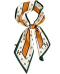 kcctoo 59” Long Silk Like Head Scarf Women's Fashion Square Neck Satin Scarfs for Bag Hair Scarves Gift 59 * 5.9” - color: M1 Green Vertical Bar H 59" X 5.9"
